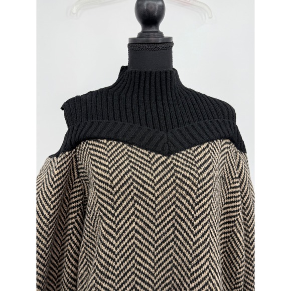 Women's Chevron Mock Neck Ribbed Cold Shoulder 2X Sweater Y2K Edgy Grunge Winter - Picture 6 of 14